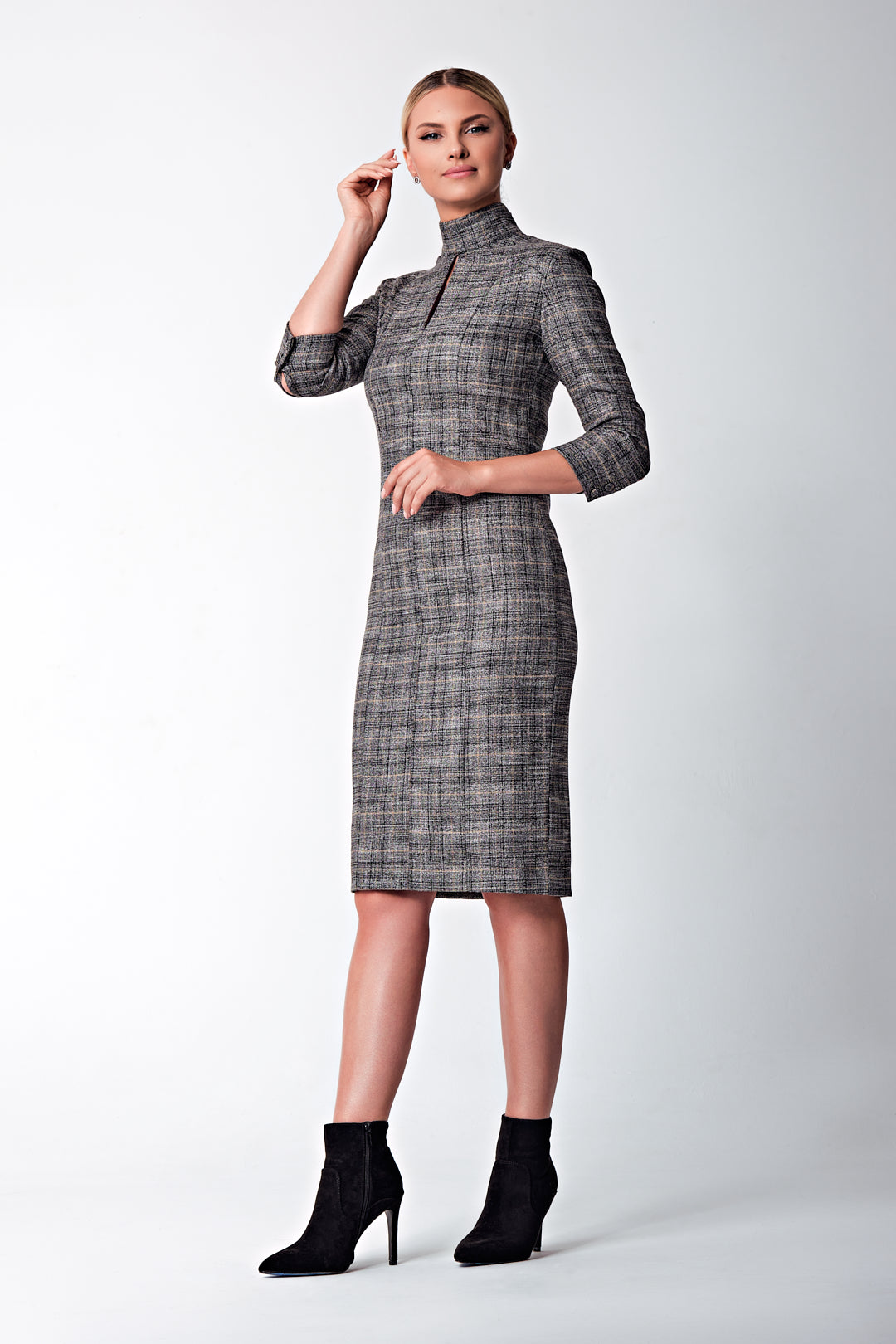 Penelope | Silver plaid midi dress