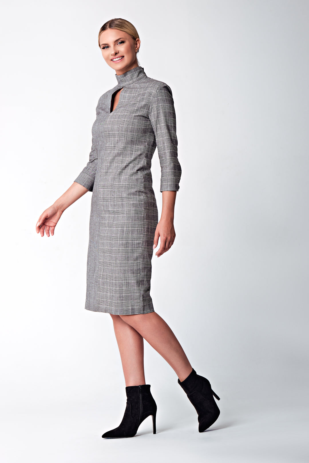 Penelope | Silver plaid midi dress