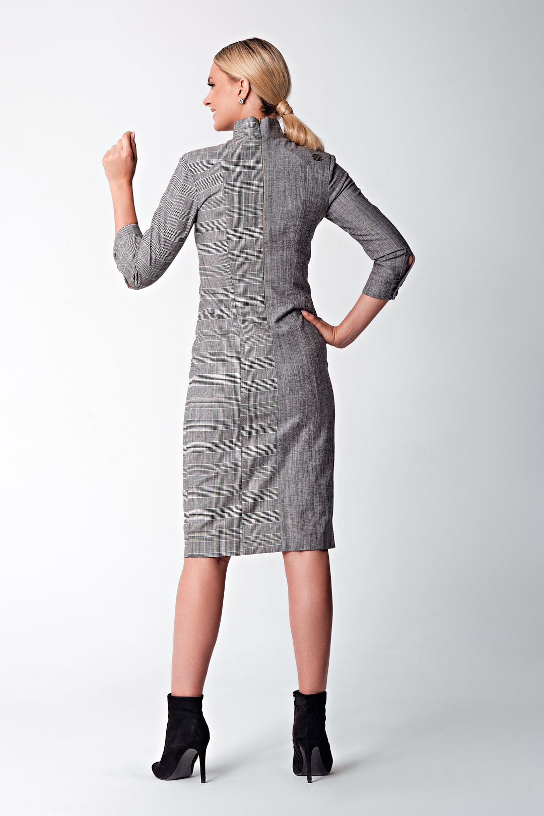 Penelope | Silver plaid midi dress