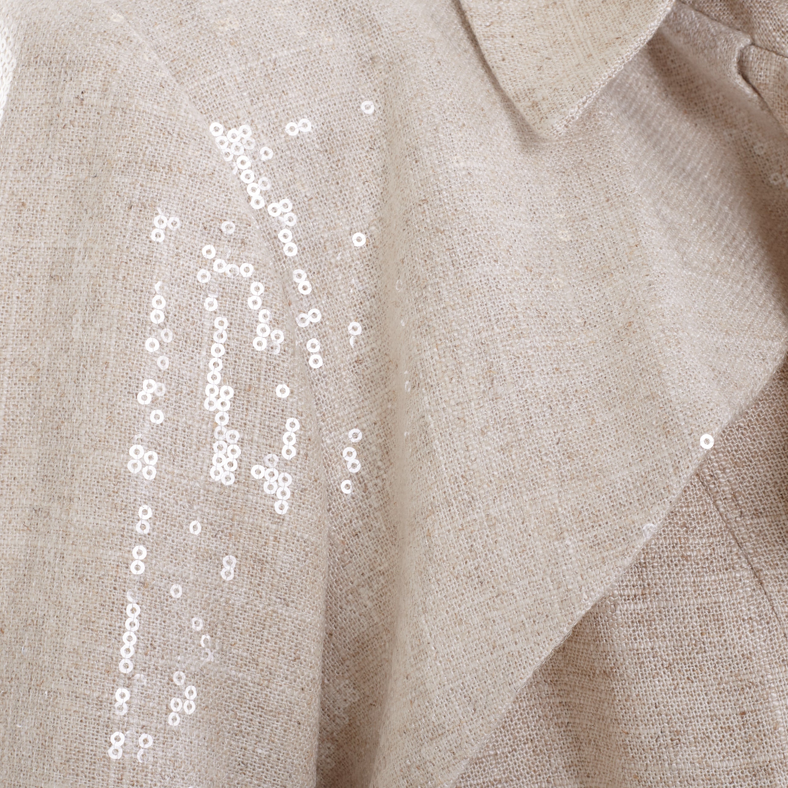 Gabardina de lino de viscosa con detalles bordados en lentejuela