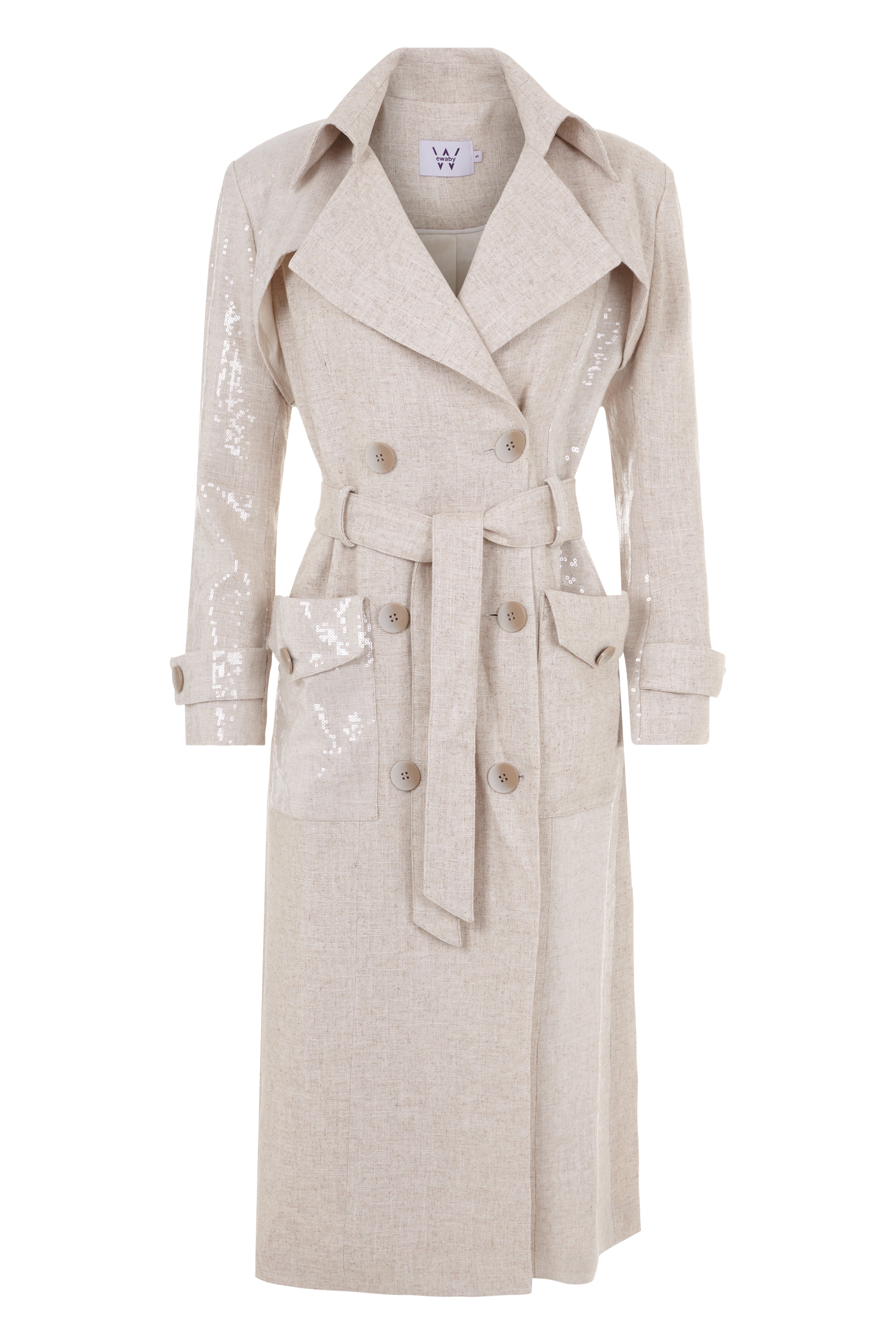 Gabardina de lino de viscosa con detalles bordados en lentejuela