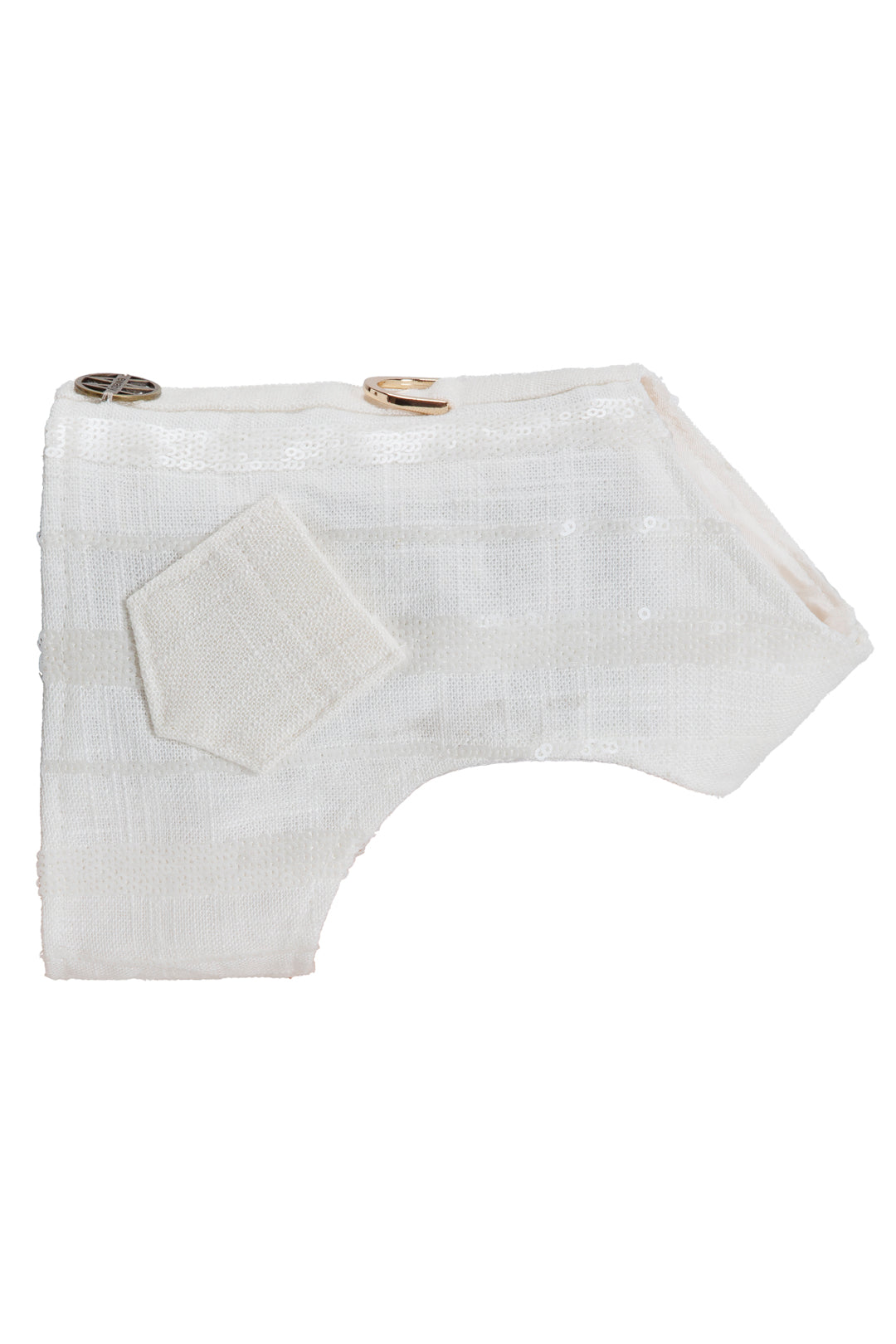 Arnés de lino italiano con rayas bordadas en lentejuelas